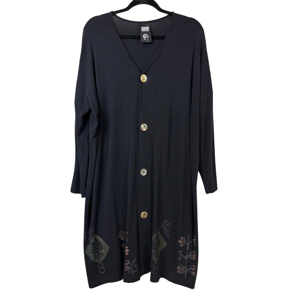 Vintage 90's Blue Fish Black Hand Printed Button Up Jacket Size 2X 3X USA